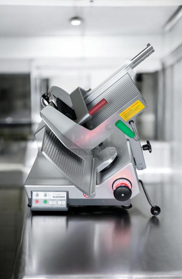 Bizerba GSP HD Automatic Meat Slicer, immaculate condition, 120V, stainless steel, fully tested, control panel visible.