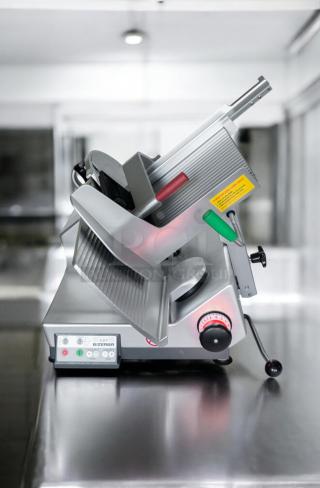 Bizerba GSP HD Automatic Meat Slicer, immaculate condition, 120V, stainless steel, fully tested, control panel visible.