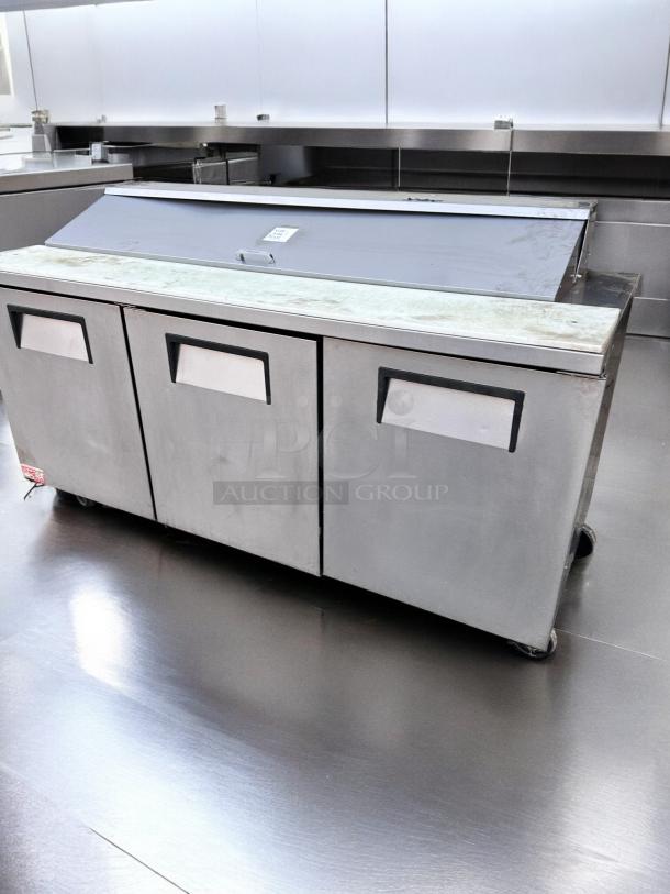 True TSSU-72-18 prep table refrigerator, 3-door, stainless steel, excellent condition, fully tested, 115V.