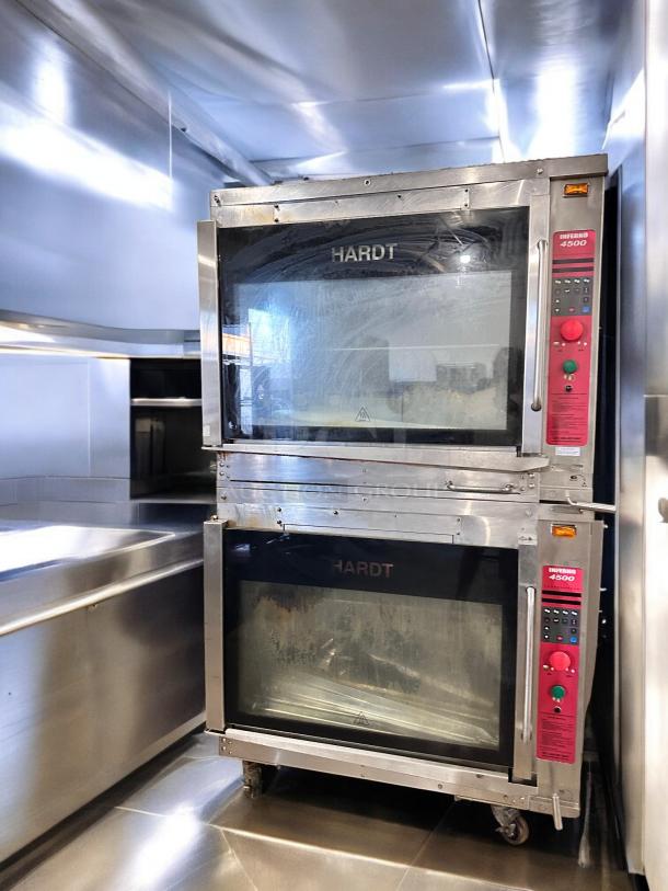 Hardt Inferno 4500 double stack rotisserie oven, natural gas, excellent condition, fully tested, visible control panel.