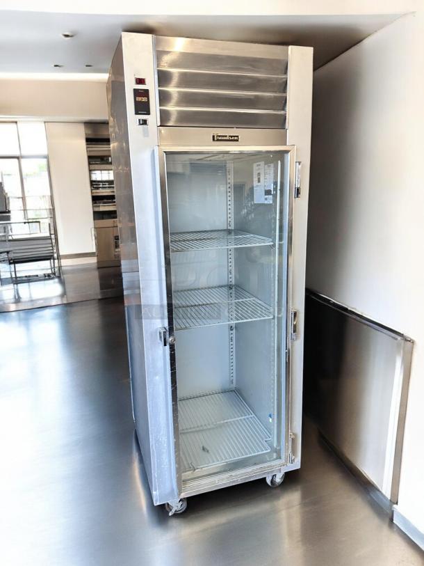 Traulsen G11010 single glass door reach-in refrigerator, excellent condition, 115V, fully tested, with wire shelves.
