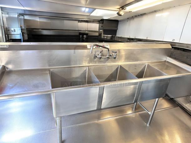 Allstrong S3B181 stainless steel 3-compartment sink with dual drainboards, NSF certified, excellent condition, fully tested.
