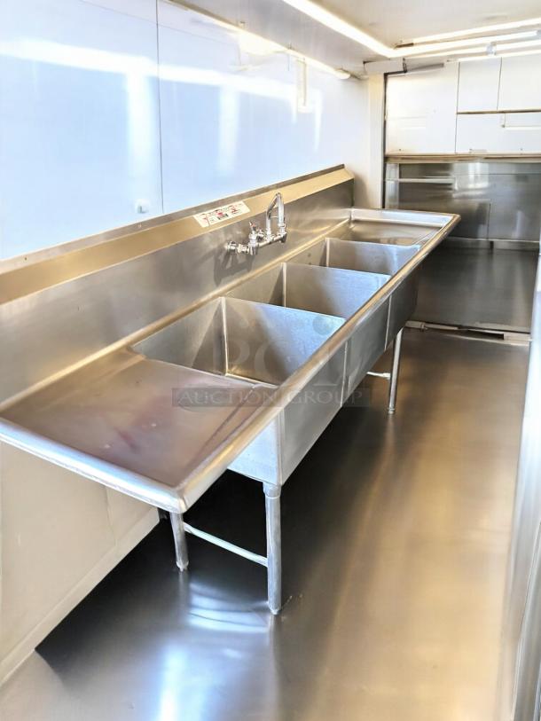 Allstrong S3B181 stainless steel 3-compartment sink with dual drainboards, NSF certified, excellent condition, fully tested.