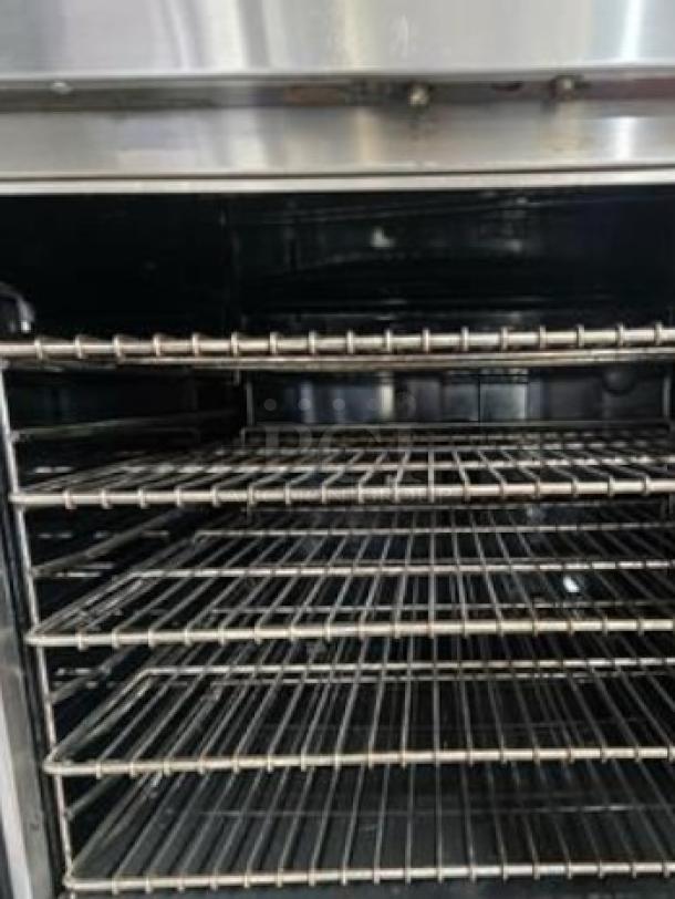 Montague EK-15A double stack electric convection oven, superb condition, 208V/3 phase, fully tested and working, interior racks shown.