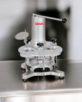 Immaculate MAINCA MH-120 INT manual hamburger patty press, 2020 model, made in Spain, fully tested, metallic finish.