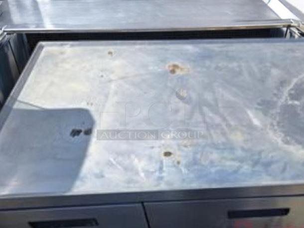 Stainless steel refrigerated chef base with 2 drawers, commercial grade, 115V, fully tested, outstanding condition.