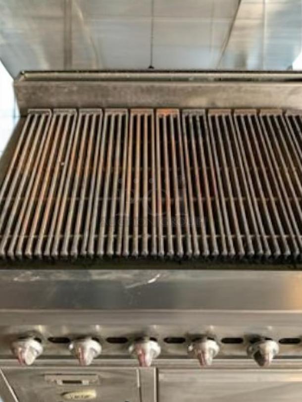 American Range ARRB-36 gas radiant charbroiler, 36", stainless steel, cabinet base, natural gas, excellent condition.