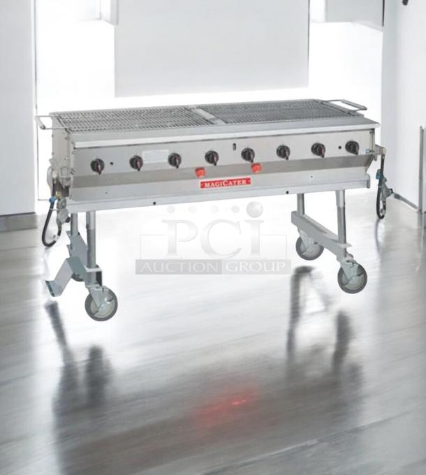 MagiCater LPG-60 portable gas charbroiler, excellent condition, 120,000 BTU, propane, fully tested, on wheels, six burners.