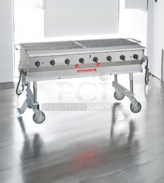MagiCater LPG-60 portable gas charbroiler, excellent condition, 120,000 BTU, propane, fully tested, on wheels, six burners.