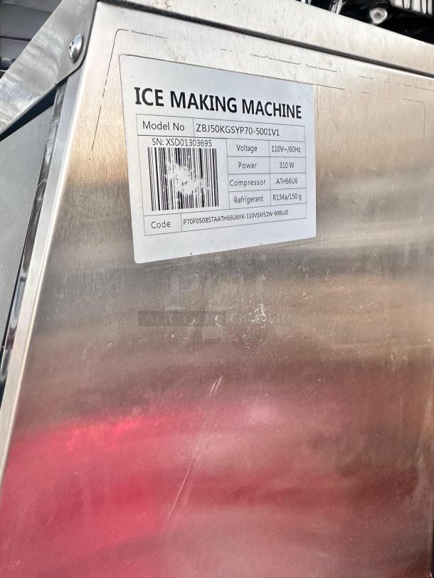 VEVOR Ice Making Machine, Model ZBJ50KGSYP70-5001V1, in outstanding condition. Includes label with model and specifications.
