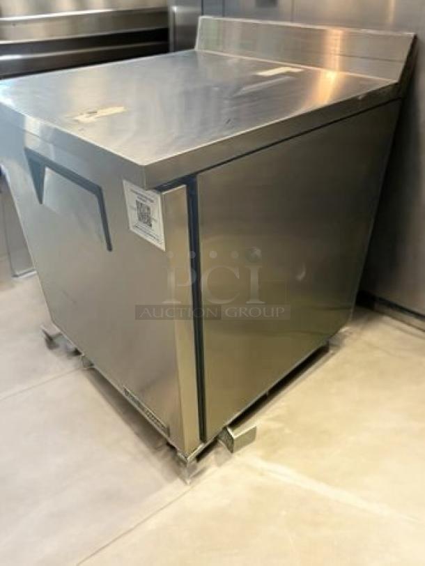 True TWT-27-HC undercounter refrigerator, single door, stainless steel, worktop with backsplash, excellent condition.