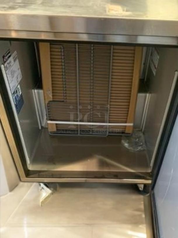 True TWT-27-HC Single Door Undercounter Refrigerator, superb condition, model label visible, stainless steel, fully tested.
