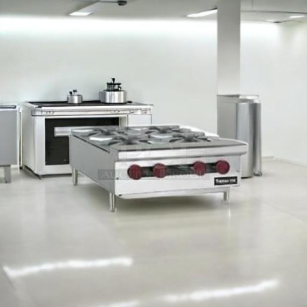 Brand New ThermaTek TCHP24-4L 24" Heavy-Duty 4-Burner Gas Hotplate, stainless steel, in original packaging, natural gas.