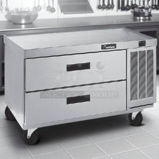 Delfield F2972CP two-drawer refrigerated chef base, superb condition, stainless steel, on wheels, fully tested and working.