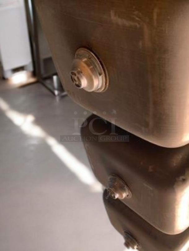 Advance Tabco T9-3-54 stainless steel sink detail, showing drainage fittings. NSF certified, superb condition, fully tested.