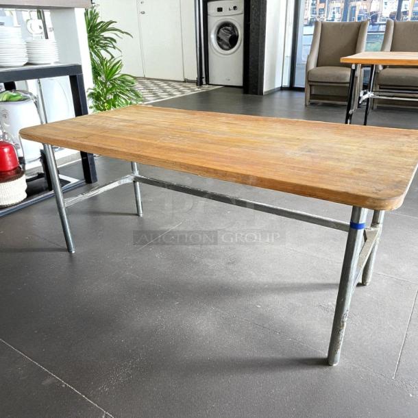 John Boos & Co. HNB17 wood top work table with galvanized base, 36"x96", in great condition, industrial setting.