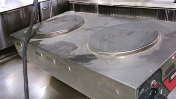Nemco 6310-2 double solid burner hot plate, excellent condition, 208V/240V, tested and working, Nemco label on front.