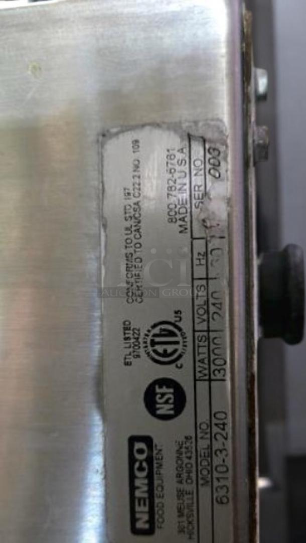 Nemco 6310-2 Double Solid Burner Hot Plate, excellent condition, 208/240V, fully tested, NSF and UL certified label visible.