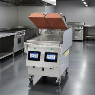 Garland US Range XPG24 X-Press Flat Griddle, gas-operated, stainless steel, on casters, dual control panels, tested and working.