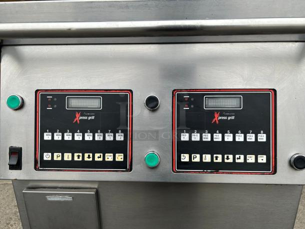 Garland Xpress XPG24 electric clamshell griddle control panel, showing digital displays and buttons, tested and working condition.