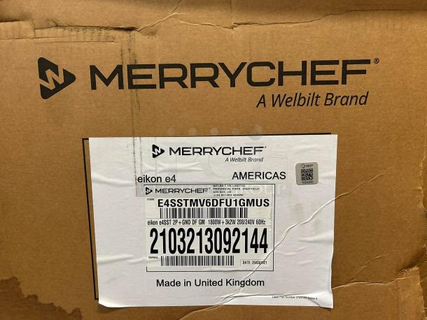 Brand new Merrychef eikon e4 high-speed cooking oven, 208/240V, sealed in original packaging. Made in the UK.