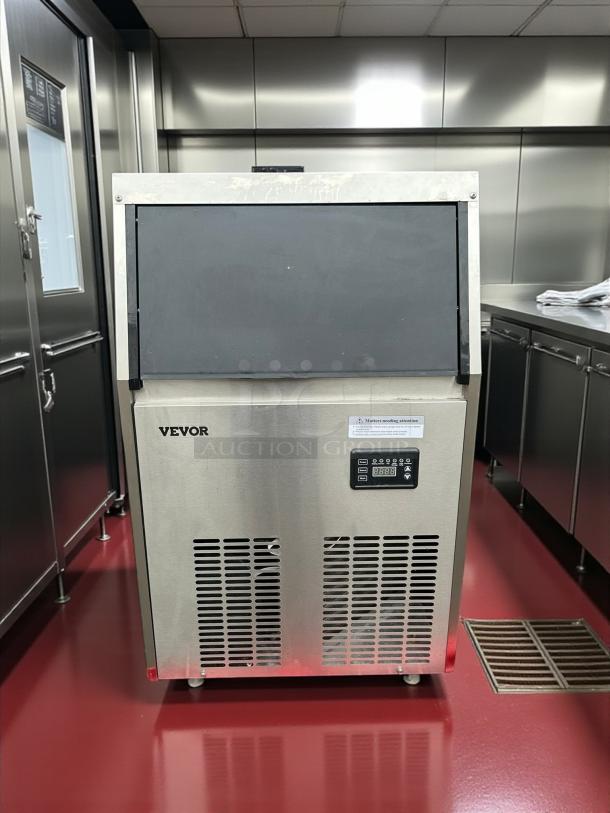 VEVOR ice maker model ZBJ50KGSYP70-5001V1, stainless steel, 110 lbs/day capacity, tested and working. Control panel visible.