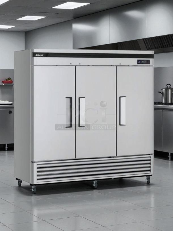 Turbo Air TSR-72SD-N refrigerator, 82" bottom-mounted, solid doors, excellent condition, tested, working, stainless steel.