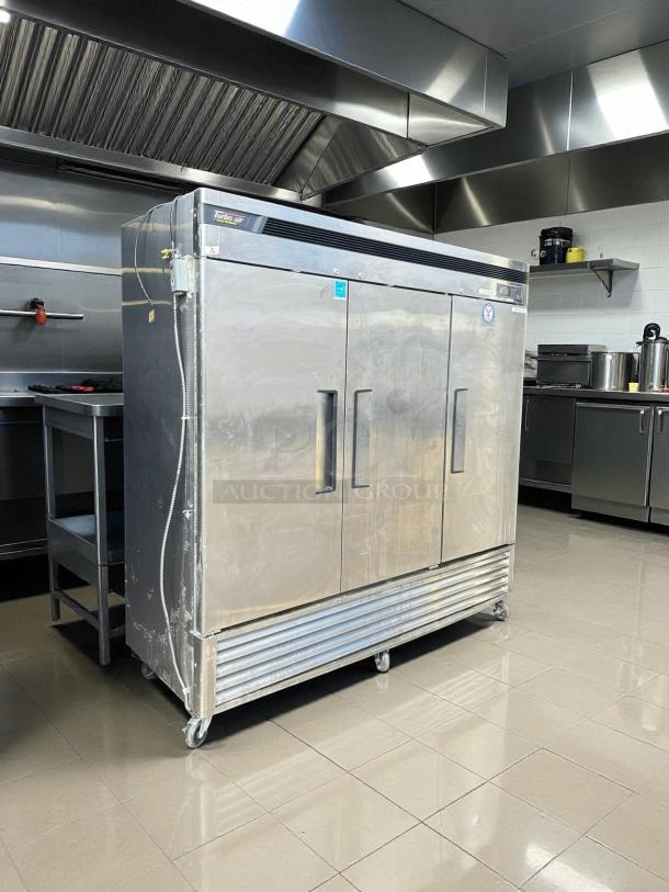 Turbo Air TSR-72SD-N Super Deluxe 82" refrigerator, excellent condition, solid door, bottom-mounted, stainless steel.