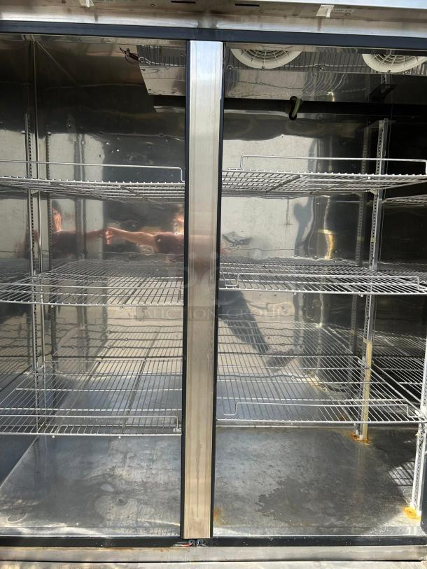 Turbo Air TSR-72SD-N refrigerator, excellent condition, 82" tall, stainless steel, solid doors, wire shelves, tested working.