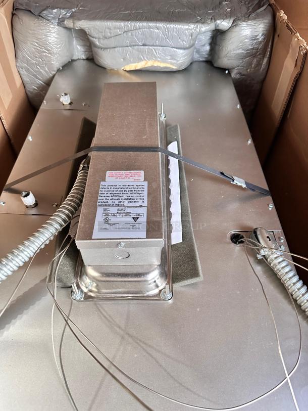 Brand new APW Wyott HFW-4D 4-Well Hot Food Table, sealed in original packaging. Electric, 208/240V, Allen, Texas, USA.