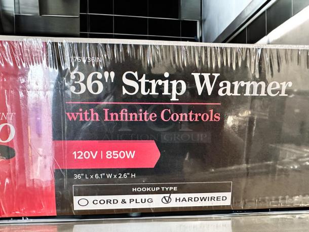 Brand new Avantco 177SW36INCPA 36" Strip Warmer, with infinite controls, 120V/850W, includes cord & plug, packaged.