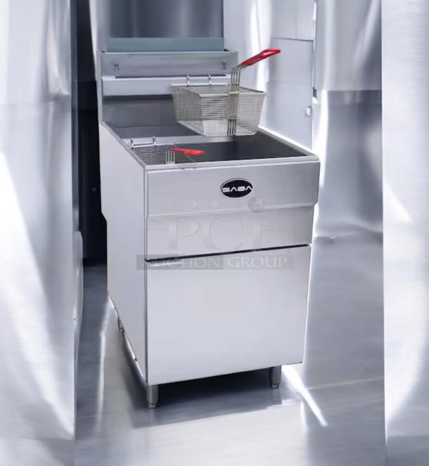 Admiral Craft GF-150/NG gas fryer in excellent condition; 150,000 BTU, natural gas, fully tested and working, visible fryer baskets.