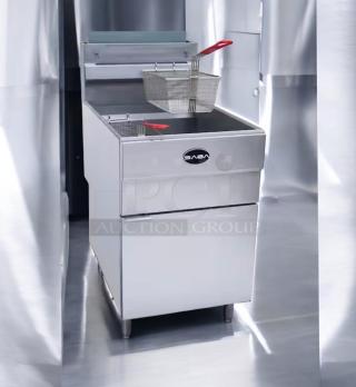 Admiral Craft GF-150/NG gas fryer in excellent condition; 150,000 BTU, natural gas, fully tested and working, visible fryer baskets.