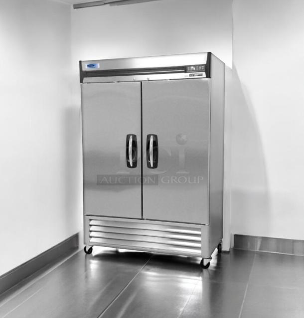 Turbo Air R49-S Reach-In Refrigerator, two solid doors, stainless steel, excellent condition, 115V, fully tested.