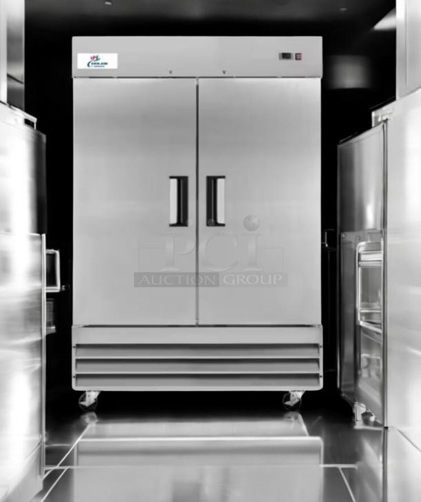 CoolTech A216 commercial double door reach-in refrigerator, superb condition, 115V, tested and working.