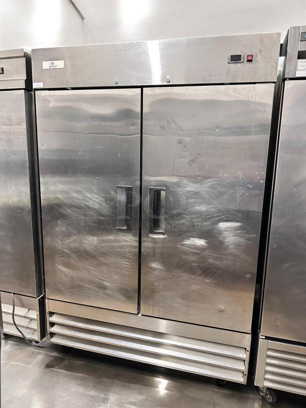 CoolTech A216 double door reach-in refrigerator in superb condition, 115V, fully tested and working, stainless steel finish.