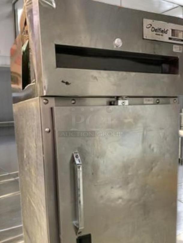 Delfield 6025XL-S single door commercial refrigerator in excellent condition, stainless steel, 115V, tested and working.
