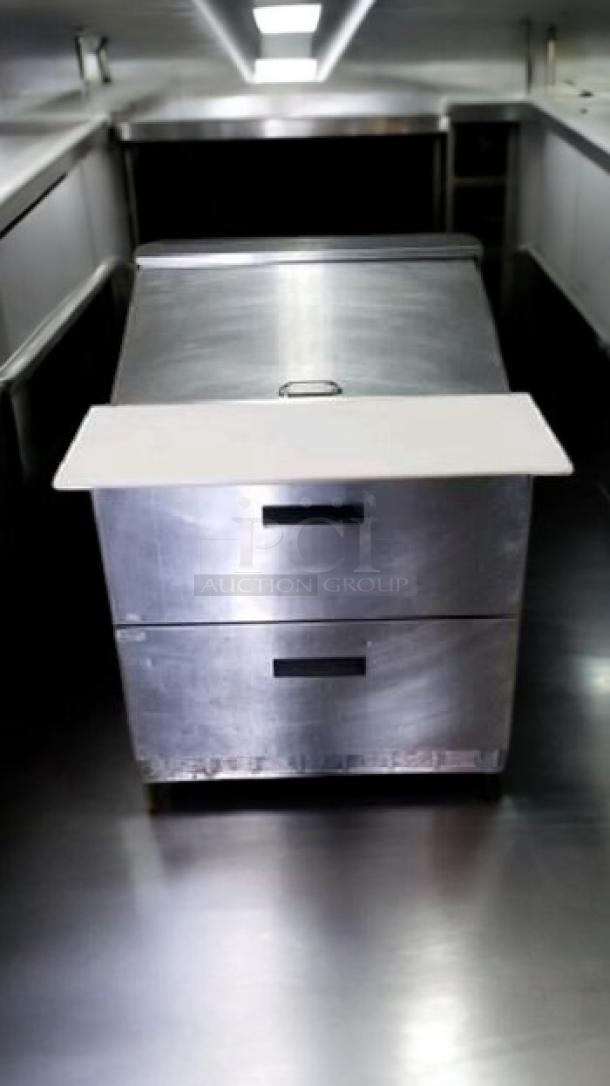 Delfield 4400EL-N12M-A21 refrigerated prep base with drawers, excellent condition, stainless steel, tested and working, 115V.