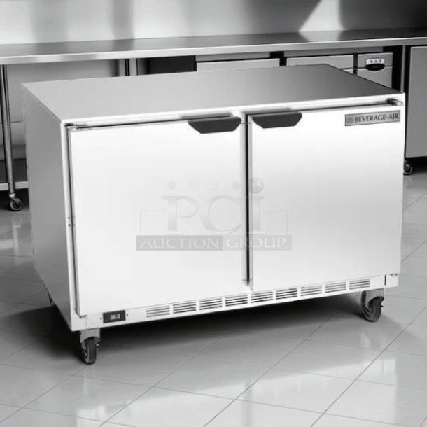 Beverage Air UCR48AHC 48" wide undercounter refrigerator, two-door, great condition, stainless steel, on casters.