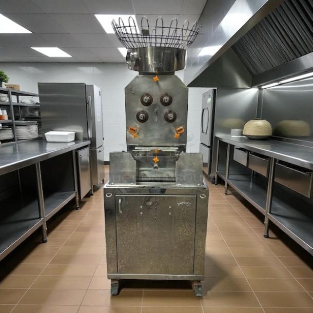 Citrocasa 8000 SB-ATS Advance Citrus Juicer, excellent condition, stainless steel body, commercial kitchen setting.