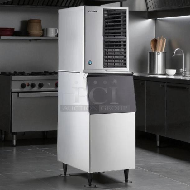 Hoshizaki KM-350MAJ ice maker, cube-style, excellent condition, 115v/60/1-ph, tested and working, sleek stainless steel design.