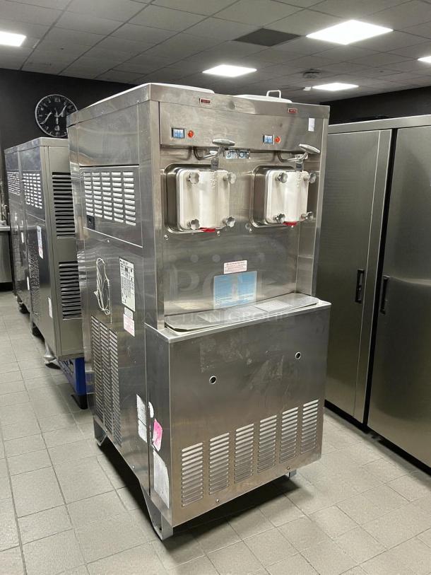 Taylor 772-63 soft serve freezer, floor model, self-contained, two flavor, 460v, 3ph, tested and working, stainless steel.