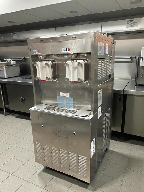 Taylor 772-63 Soft Serve Freezer, floor model, two flavors, self-contained, 460v, 3ph, stainless steel, tested and working.