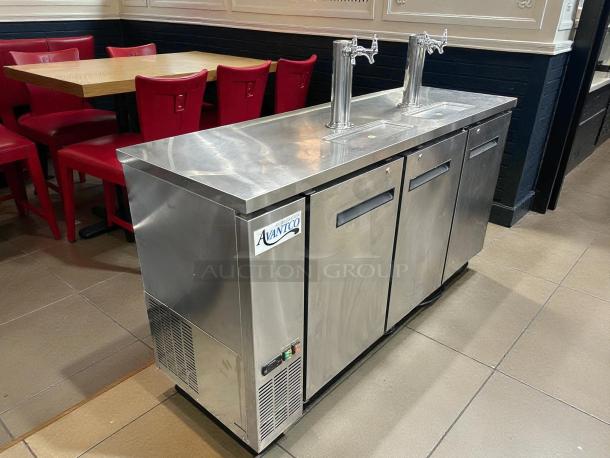 Avantco UDD-72-HC kegerator beer dispenser with double taps, tested and working, stainless steel, visible Avantco logo.