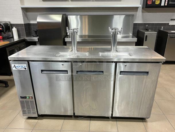 Avantco UDD-72-HC double tap kegerator beer dispenser, stainless steel, tested working, excellent condition, brand label visible.