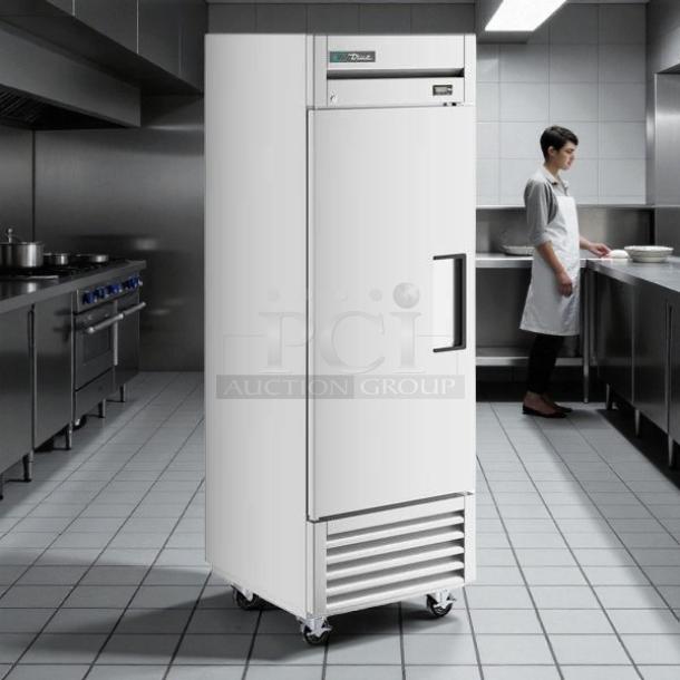 True T-23F-HC 27" one-section solid door freezer in excellent condition, tested and working, on casters.