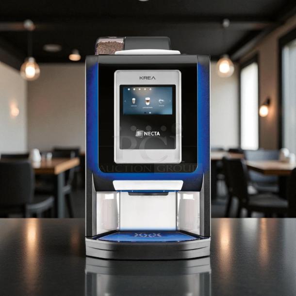 Necta Krea Touch Automatic Espresso Machine, model 24900457SR, bean to cup, tested and working, sleek design.