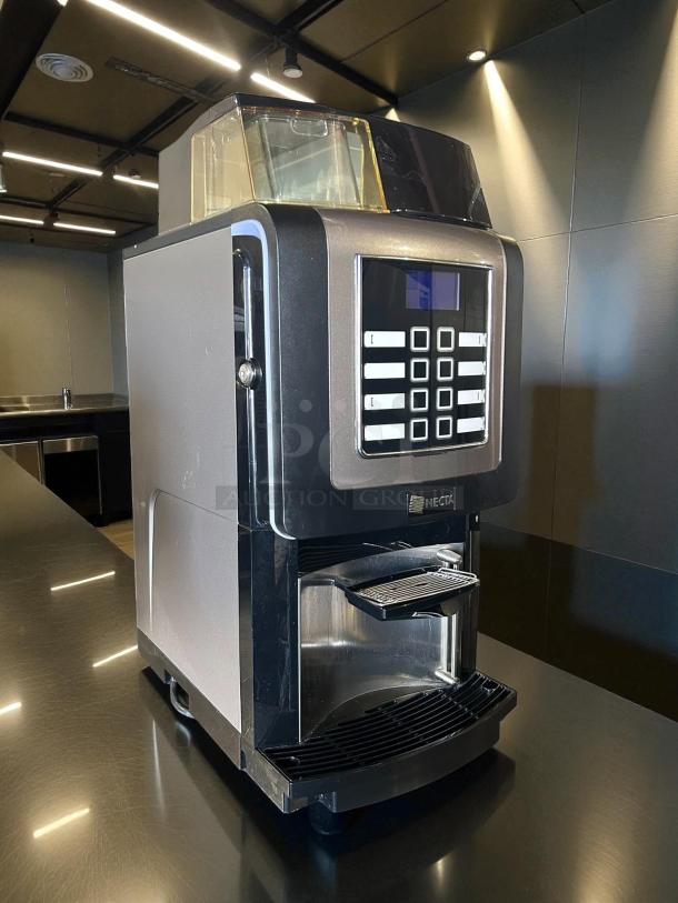 Necta Krea Touch espresso machine, model 24900457SR, bean to cup, tested and working, in good condition, sleek design.