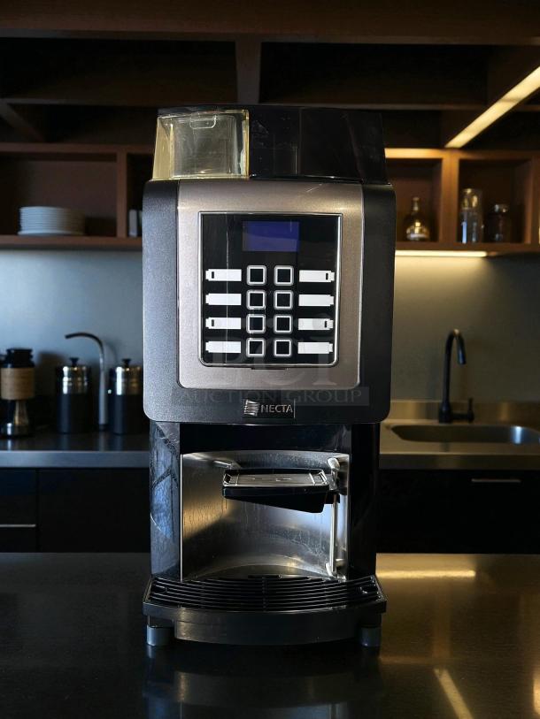Necta Krea Touch espresso machine, model 24900457SR, automatic bean to cup, tested and working, sleek design.