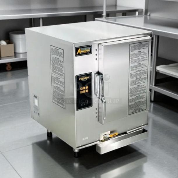 AccuTemp S62403D110 6-pan boilerless convection steamer, stainless steel, tested, working, model label visible, 240/3 11kW.